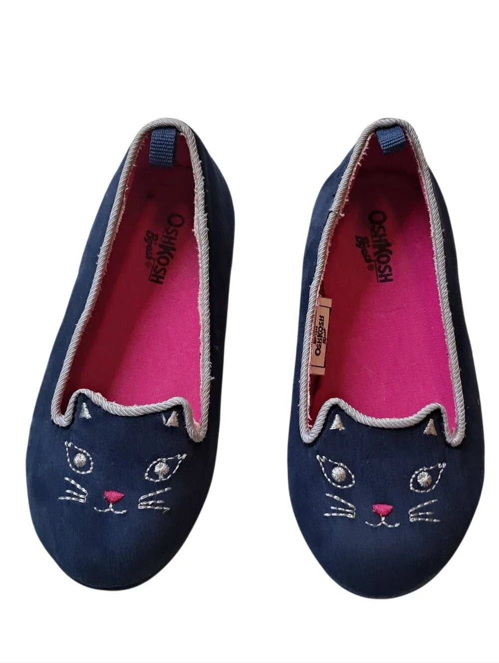 OshKosh B'gosh Navy Cat Slip-On Flats with Pink Lining Toddler Size 8